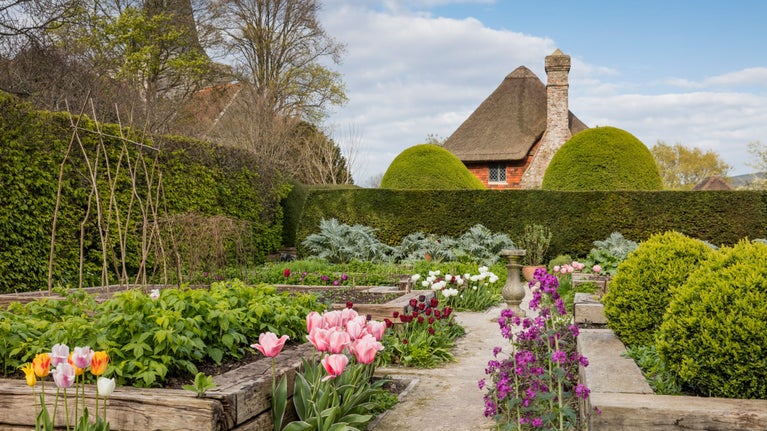 The vegetable garden in spring at Alfriston Clergy House, East Sussex